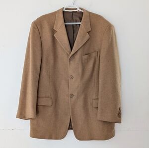 Vintage Camel Hair Sport Coat Men 42S Beige Retro Blazer 3 Buttons